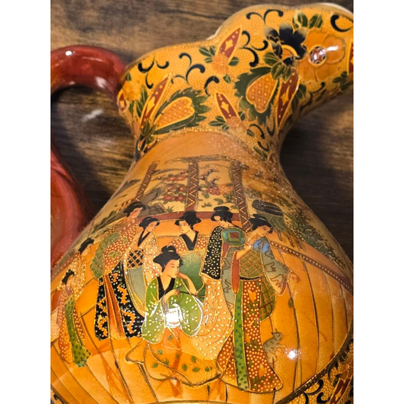 Satsuma Pitcher Vase Orange‎ Brown Vintage - Picture 9 of 13